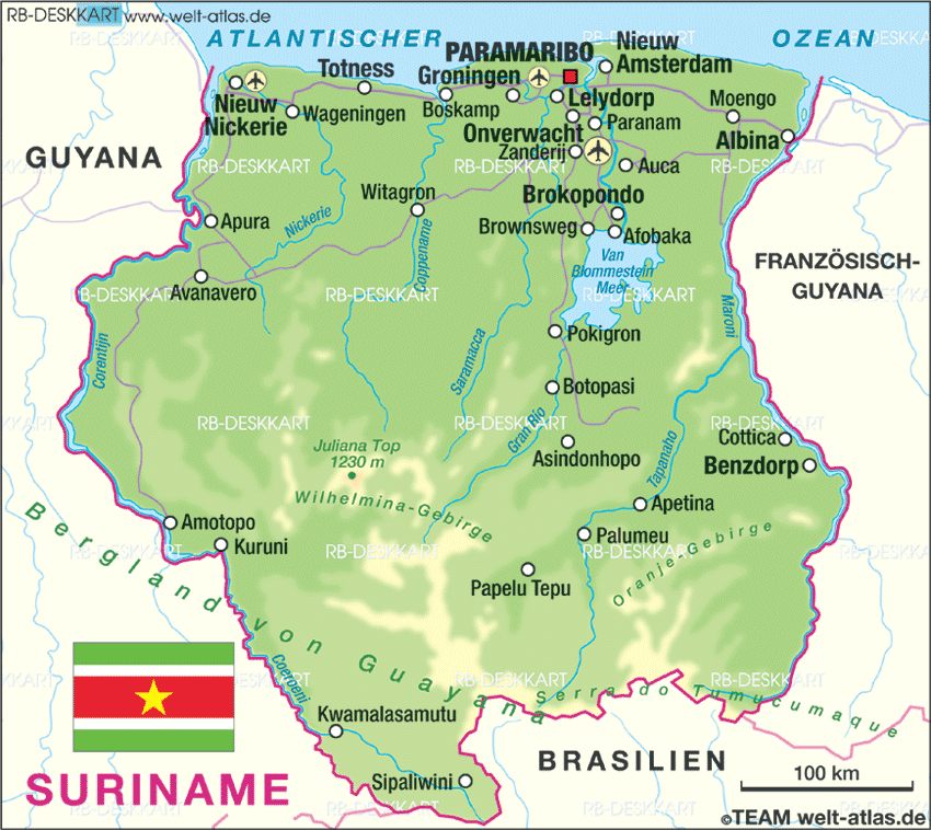 suriname physical map